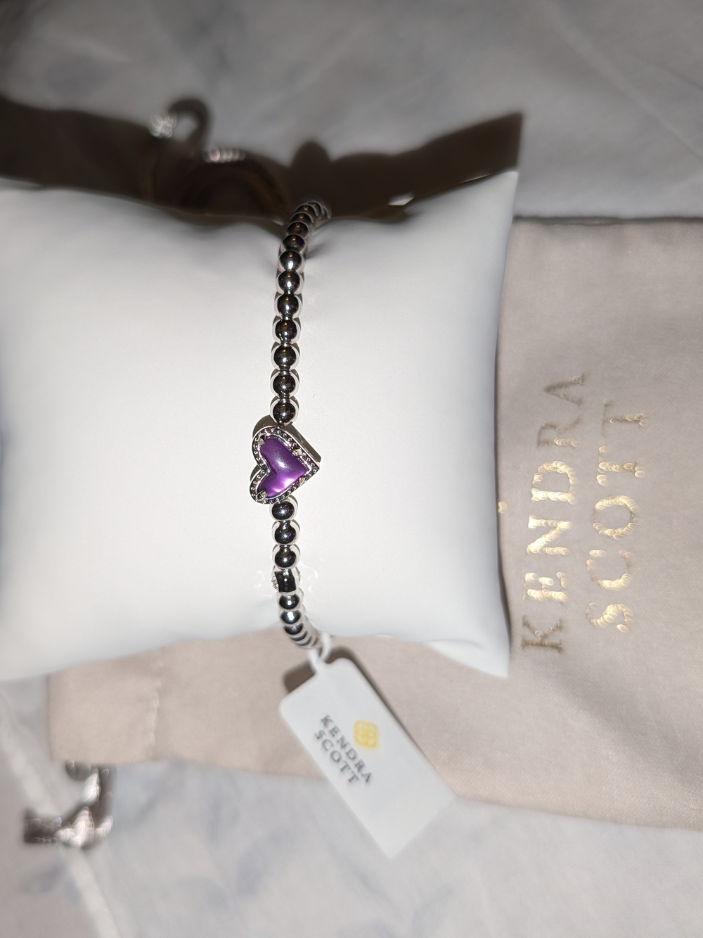 Kendra Scott Silver Beaded Bracelet with Purple Heart Charm